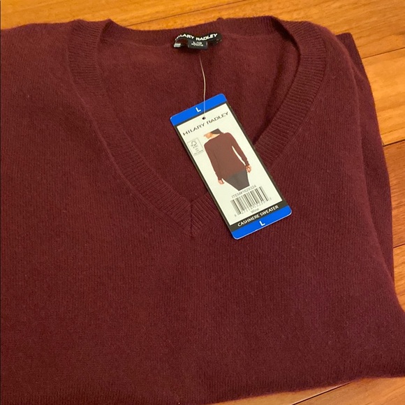 Hilary Radley Cashmere Sweater,V-Neck Burgundy, Large - Picture 3 of 3